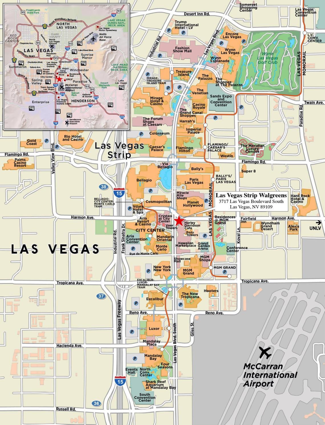kaart van die sentrum van Las Vegas
