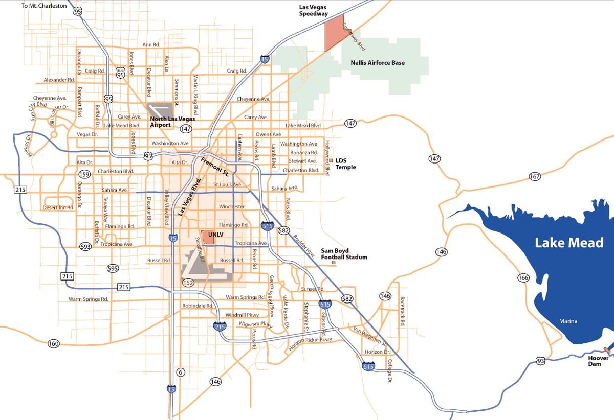 kaart van die Las Vegas area