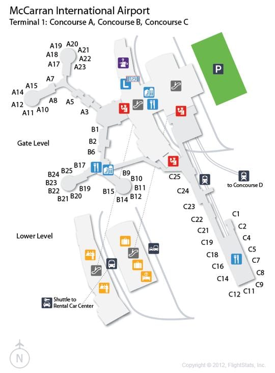 kaart van die Las Vegas-lughawe