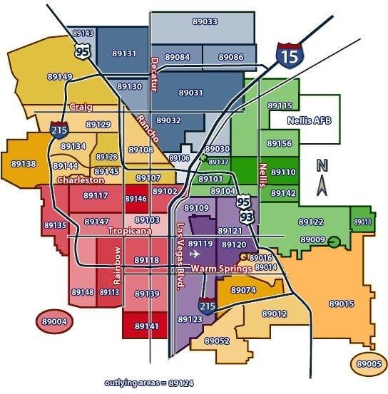 Las Vegas kaart met die zip codes